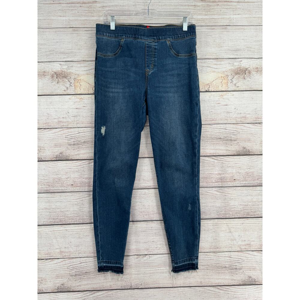 SPANX Distressed Ankle Skinny Jeans Womens Large Blue Medium Wash